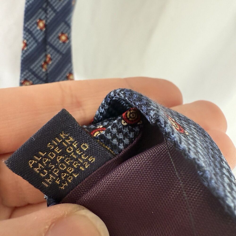 Chaps Ralph Lauren Silk Tie Men's Blue Printed Made in USA 58"x3.5" - Picture 4 of 6
